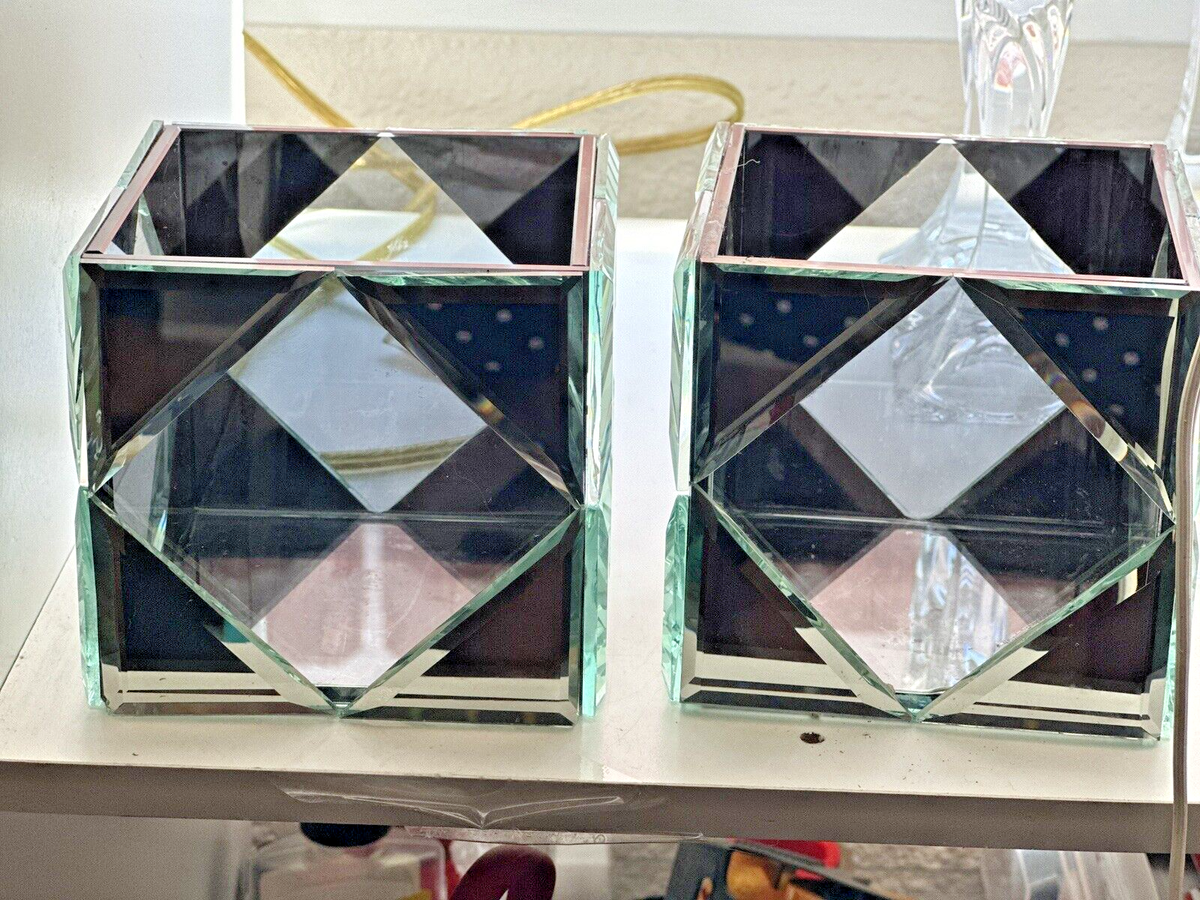 Pair Square Glass And Mirror Z Gallerie Diamond Tea Light  display picture 1