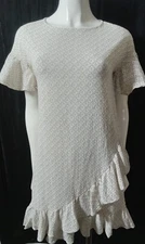 H&M Womens Size 4 Yvory Black Mini Fit Flare Ruffle  Dress Zip Back