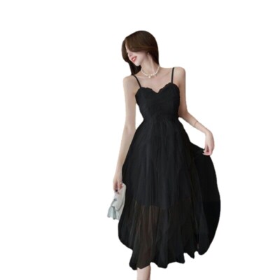 Ladies Tiered Mesh Slip Dress Cocktail Layered Tulle Pleated Prom
