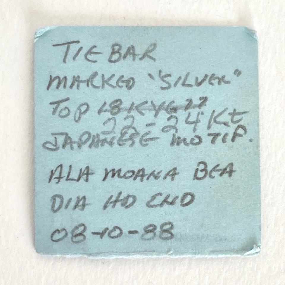 Vintage Japanese Tie Clip 22+K Yellow Gold Overlay on SILVER Found Honolulu 1988 - Image 4 of 4