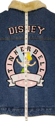 Disney Tinkerbell Embroidered Denim Trucker Jacket Sherpa Lined Womens Sz S/M  - Picture 11 of 13