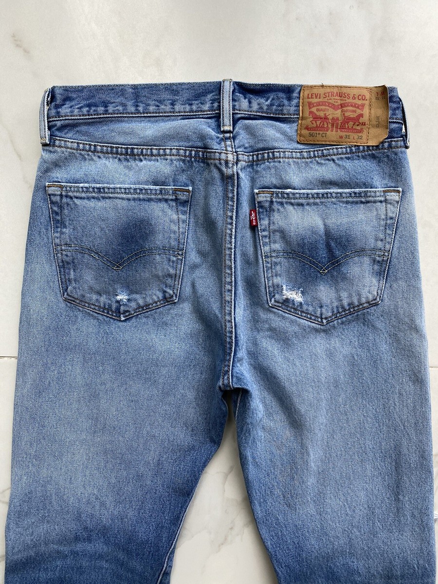 Levi's 501 CT Denim Jeans Regular Tapered Distressed Mens Levi's 501 CT Denim Jeans Regular Tapered Distressed Mens