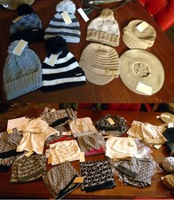 Michael Kors Scarf Hat Gloves Pom Cream Gray Black Navy Gold MK Logo