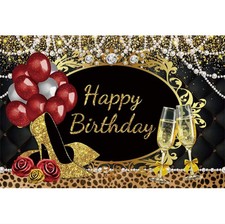 Glitter Gold Black Birthday Photography Backdrop for Women 7x5ft Pearl Shiny ...