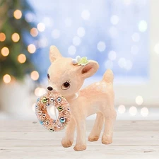 Bethany Lowe Designs: Christmas; Pink Reindeer with Wreath, Item# TJ3324