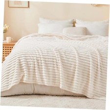 King Size Blanket for Bed, 300GSM Soft  Warm Fleece King 108"x90" Cream