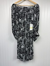 Karen Kane Floral Shift Dress Black White MSRP $178 Sz M Blouson 1/2 Sleeve NWT