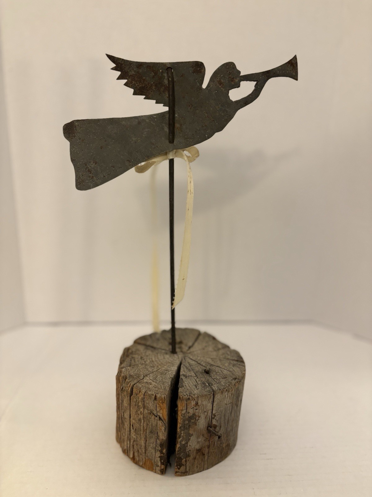 Vintage Metal Angel Blowing Trumpet Silhouette Rustic Folk Art 14