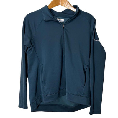 Columbia Fleece Jacket Womens Medium Blue Green Textured Quarter Zip Pullover