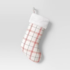 Woven Plaid Christmas Stocking with Faux Shearling Cuff 20" Holiday Wondershop