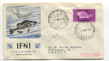 IFNI 1953 Dia del Sello Colonial Fish Scott 33 FDC Primera Circulacion
