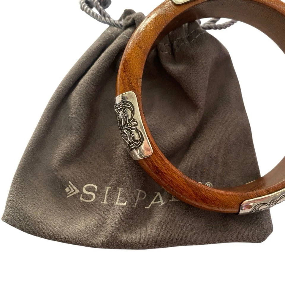 Rare Silpada Silver Wood Bangle B1490 Bracelet - Изображение 2 из 4