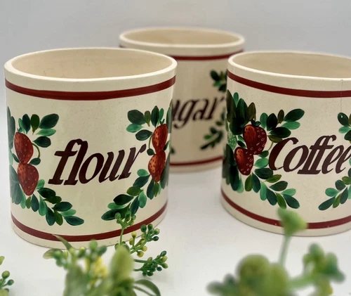 Set of 3 Vintage Bauer USA Pottery Strawberry Canisters