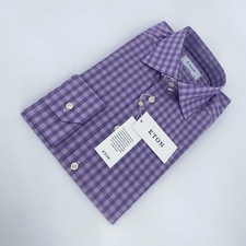 Eton Dress Shirt Mens M 15 1/2 - 39 Purple Plaid Poplin Contemporary Fit Formal