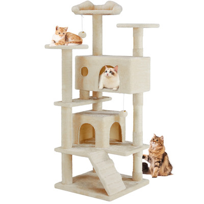 54In Multi-Level Cat Tree Tower, Indoor Cats with Sisal Scratching Post, Beige