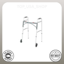 Drive Medical Two-Button Folding Walker with Wheels Lightweight Silver