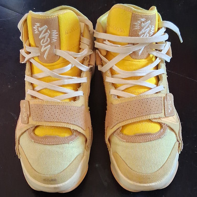 Jordan Zion 2 Let's Dance Yellow Beige Mid Top Lace Up Hook & Loop Sneakers