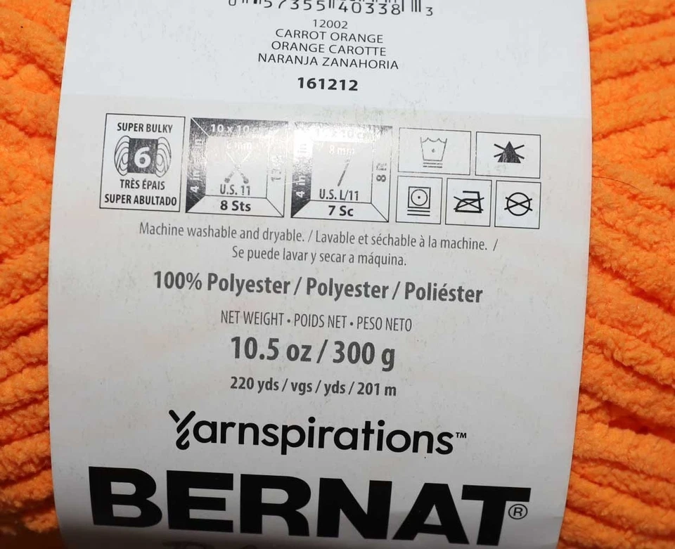 BERNAT BLANKET BRIGHTS CARROT ORANGE 100% POLYESTER YARN 220 YARDS - Image 3 of 3