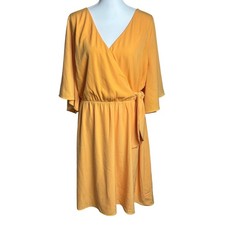 NWT City Chic Faux Wrap Midi Dress Women XXL 24 Yellow Gold Flutter Sleeve Carly