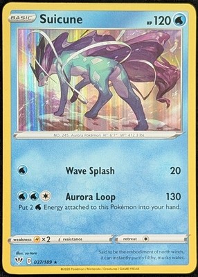 Suicune 037/189 Swsh03: Darkness Ablaze Holo Rare Pokemon Card NM