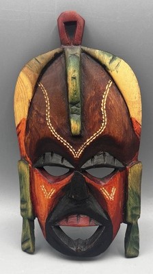 African Tribal Wooden Jambo Kenya Mask Hand Carved & Painted Wall Hanging 7 Inch