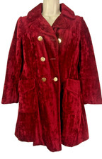 Vintage 1960s 1970s red velour pea coat XXS GROWING GIRL 12 jacket burgundy
