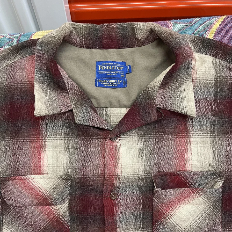Pendleton Board Shirt Jac Jacket Mens 2XL Long Gray Plaid Wool Button Front - Image 3 of 4