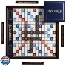 Scrabble Deluxe Edition with Rotating Wooden Game Board