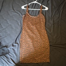 Urban Coco Bodycon Mini Dress M Brown/Black Geometric Knit Polyester Stretch