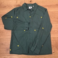 Disney Mickey Mouse Logo Embroidered Shirt M Green Gold Button Up Long Sleeve