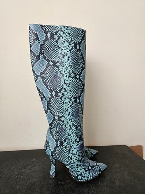 Gianni Bini lennoxe snake print teal  leather stilleto heel tall boots 6.5