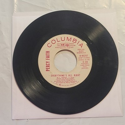 Percy Faith - Everything's All Right/ Same - Columbia Promo 45 RPM Record