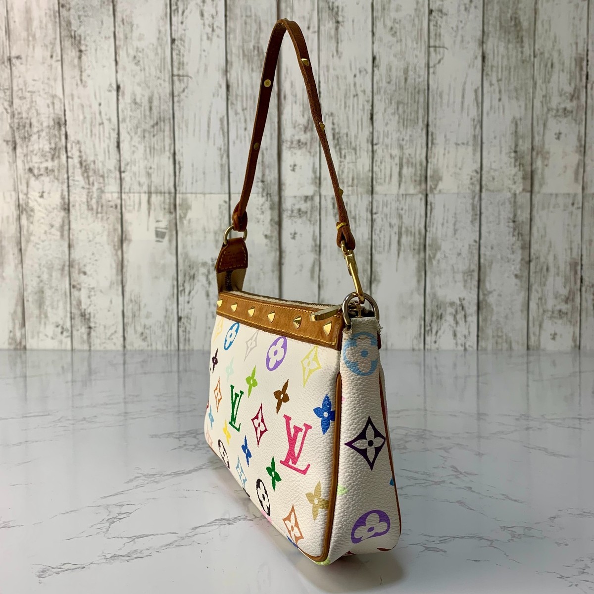 LOUIS VUITTON Pochette Accessoires Takashi Murakami Limited Multicolor Authentic View 4