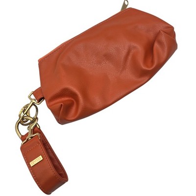 Keyper Orange Faux Leather Wristlet Pouch Clutch Gold Hardware Zipper