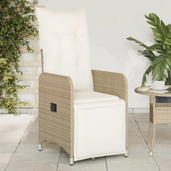Gartensessel Poly Rattan 2Er Set Verstellbar Beige Mit Kissen-image
