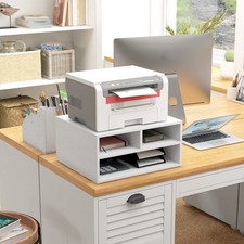 2-Tier Desktop Printer Stand with Storage for Home Office, Paper Holder