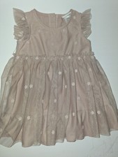 Girls Beige Floral Tulle Tutu Dress Ruffle Sleeves 12 Months