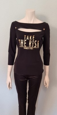 Patrizia Pepe Cut Out Top Shirt T-Shirt Y2K Langarm Take The Risk Gr. 3 = 38