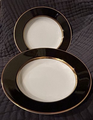 Pair (2) Fitz & Floyd Renaissance Black On White Rimmed Soup Salad Bowls EUC HTF