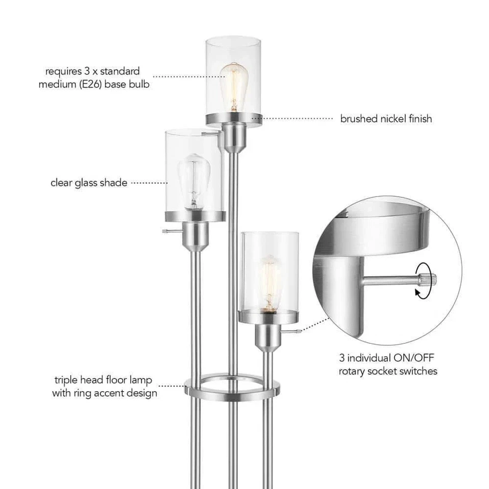 Hampton Bay Sutton Place 62.5 in. Brushed Nickel 3-Light Tree Floor Lamp- C4 - Image 4 of 4