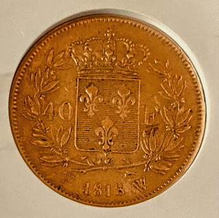 PIECE DE 40 FR OR LOUIS XVIII 1818 W très recherchée