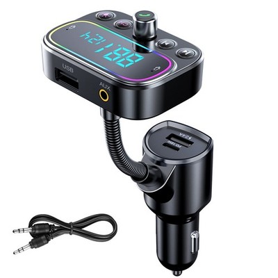 Bluetooth 5.0 Car Wireless FM Transmitter Adapter 3USB PD Charger AUX Hands-Free