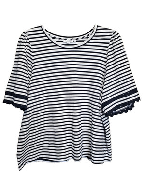 Chico's Cotton Navy & White Striped Flared Brocade Sleeve T-Shirt Size 4 (XXL)