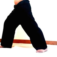 Thai Black Long Leg Thai Fisherman Pants Massage Hippie Boho Yoga Pilates TaiChi