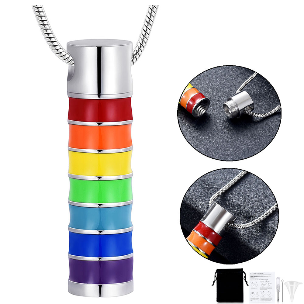 Rainbow Cremation Jewelry Necklace Cylinder Urn Keepsake for Ashes
