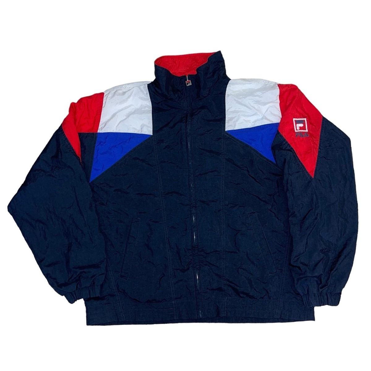 FILA 90年代　track jacket Vtg 90's Fila Black Red Nylon SPELLOUT Logo Track Warm Up