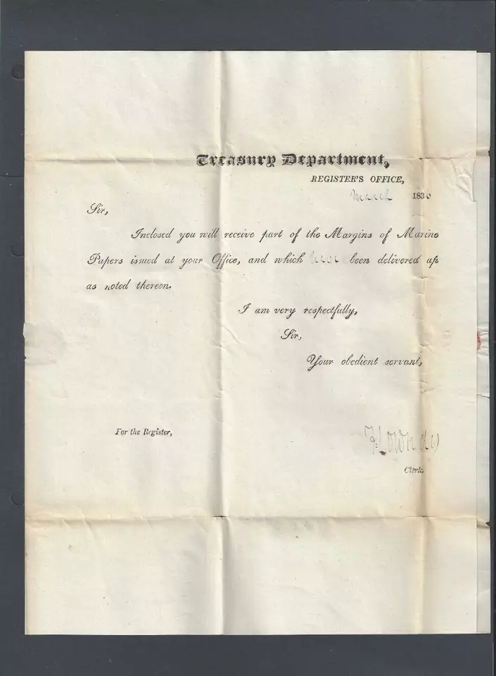 March 23, 1836 W/Orange Cancel/Free Mail Stampless Letter Printed Document To--- - Image 2 of 2
