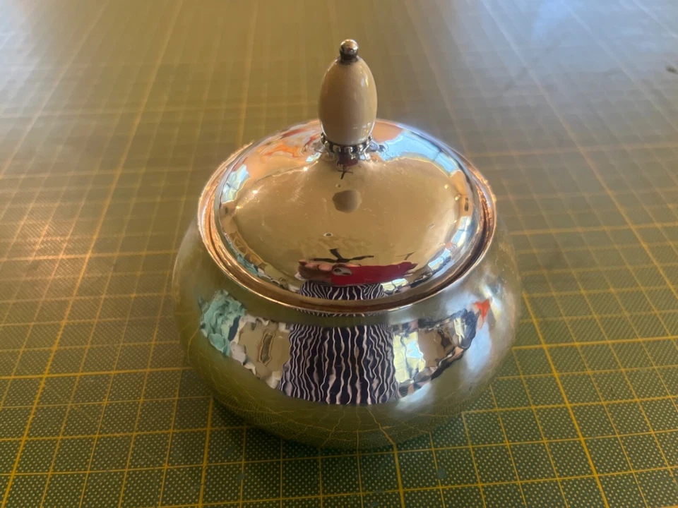 Azúcar Georg Jensen con tapa de plata esterlina #80 C "4 * 3 3/4" GI (1910-30) Foto 3 de 4