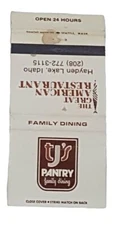 Matchbook Cover TJs Pantry Great American Restaurant Hayden Lake Idaho ID