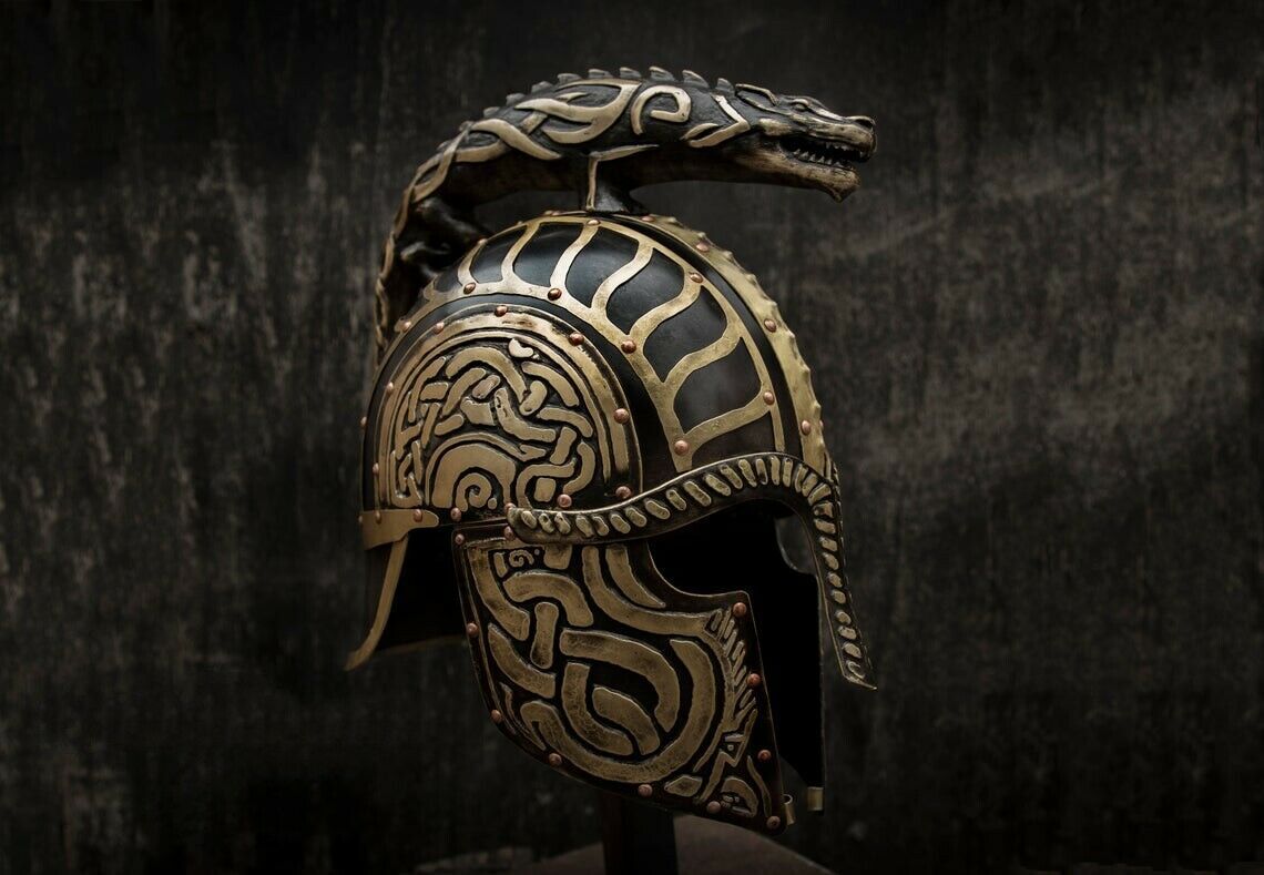Knight Turin's Helmet Dragon LARP 18GA Steel helmet Viking Helmet Wit